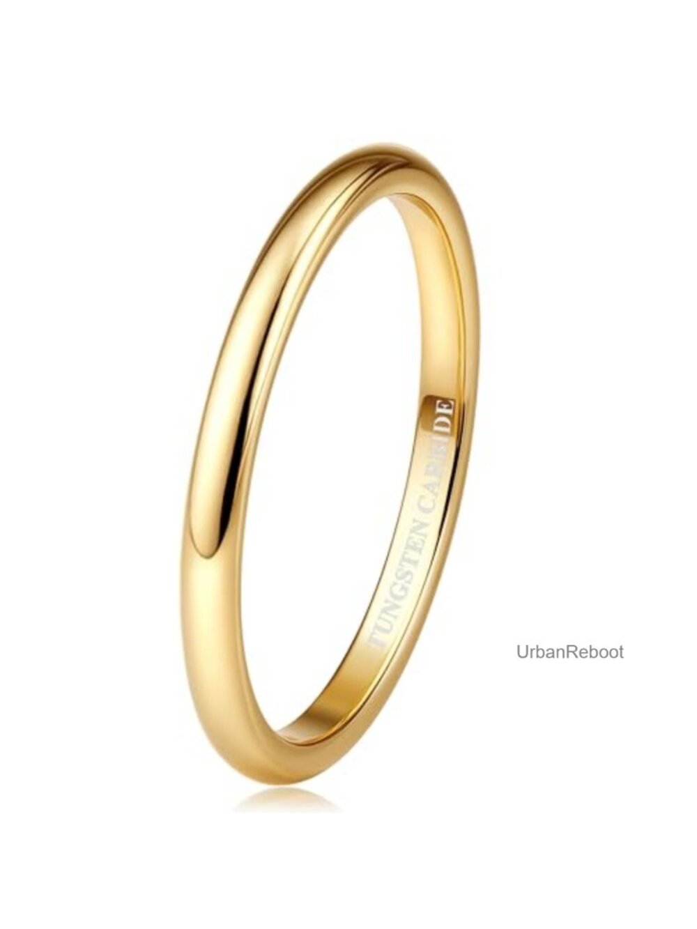 Gold Tungsten Wedding Band Ring 2MM Domed Polished Comfort Fit